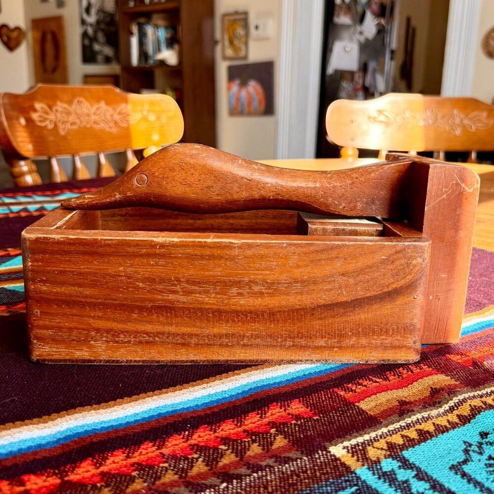 Vintage Solid Wood Goose / Duck Nutcracker with Nut Bowl